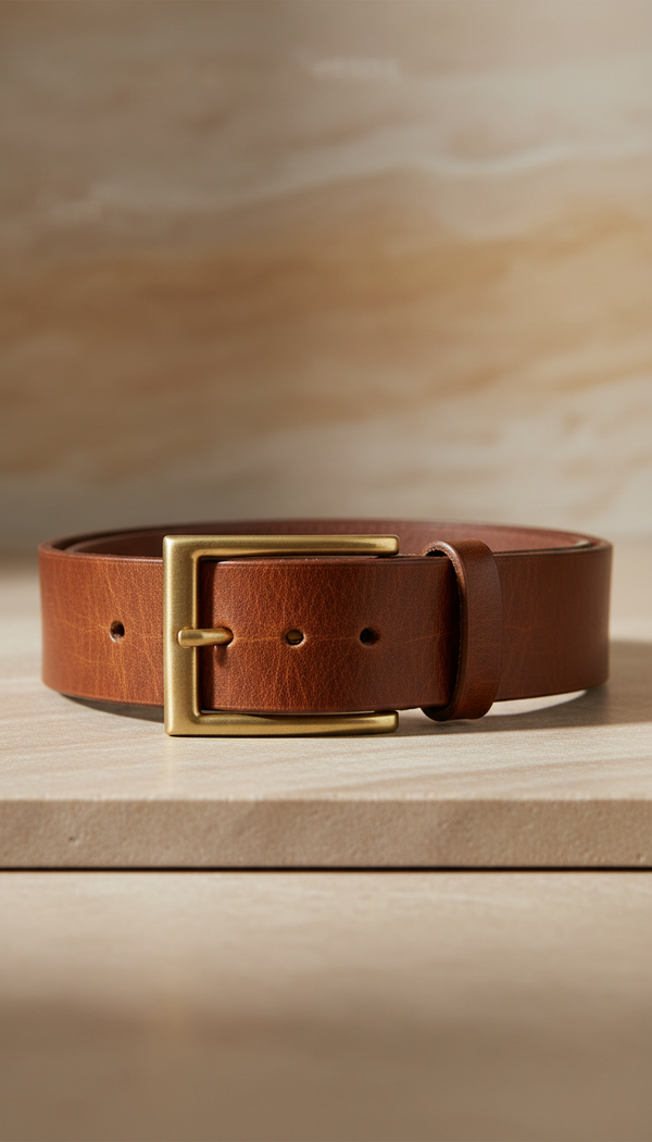 Heritage Leather Belt with Aged Brass Buckle